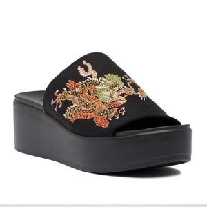 Bebe Vintage Y2K Goth Black Dragon Asian Platform Slides Size 8 NWOT